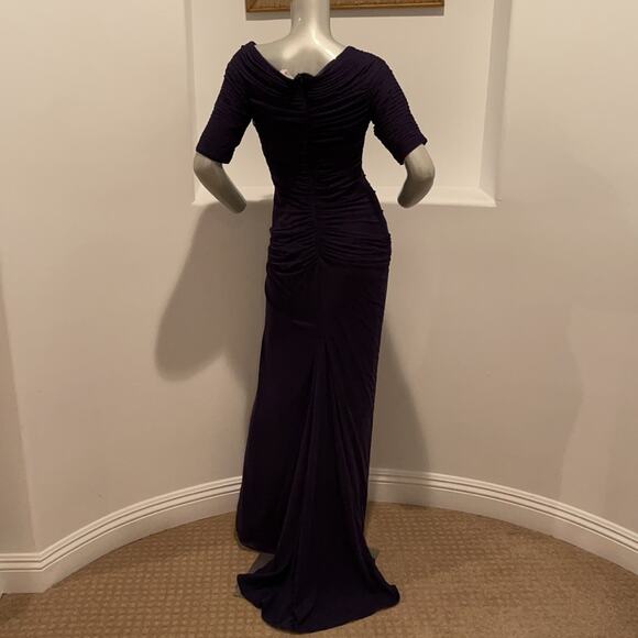 Tadashi Shoji Navy Asymmetrical Ruched Sleeve Gown - Picture 9 of 13